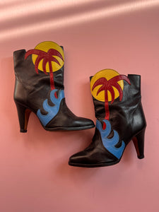 80s ZODIAC Palm Tree stacked heel bootie