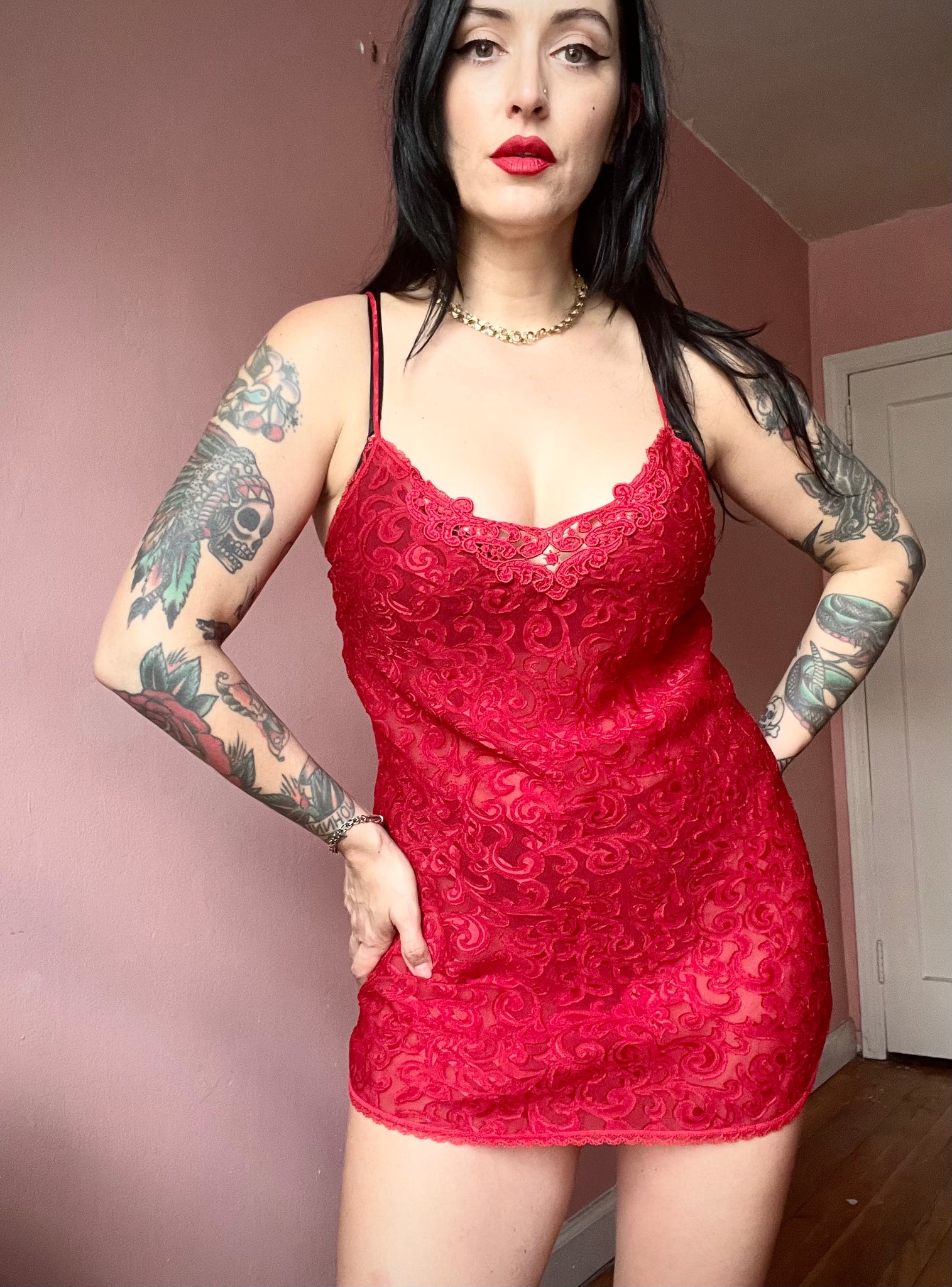 80s Lucie Ann Red Nightie SET