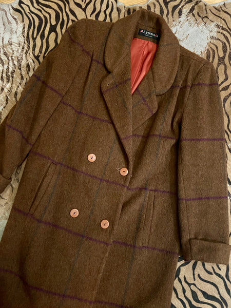 80s Olive Plaid Wool coat
