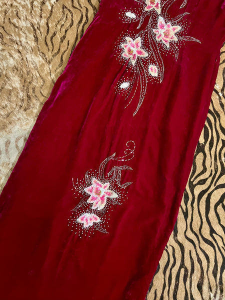 Stunning Magenta Velvet + Sequin Gown