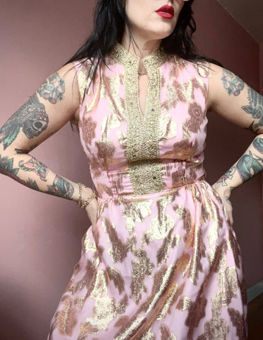 60s Pink + Gold Brocade Cocktail dress - The Nightshift