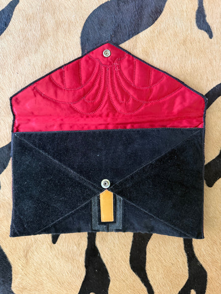 70s Velvet Leather appliqué clutch