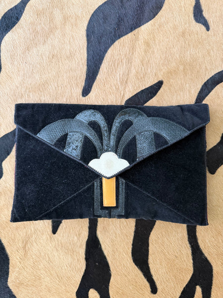 70s Velvet Leather appliqué clutch