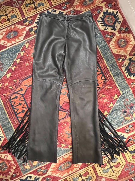 Fringe leather pants