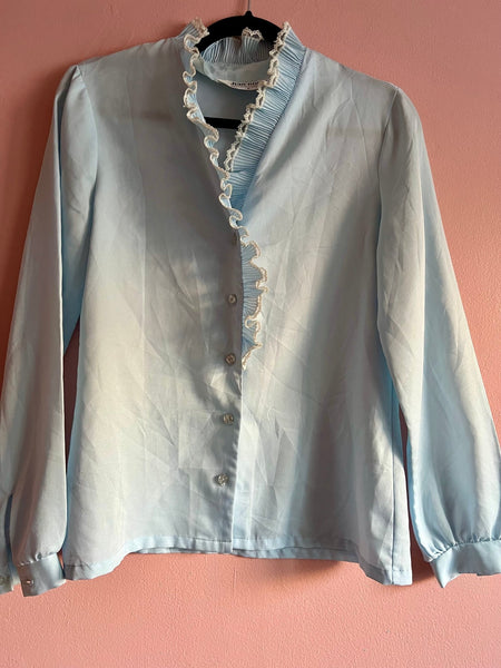 80s Baby Blue Ruffle blouse - The Nightshift