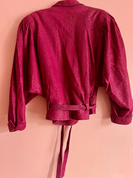 80s Raspberry leather 2 pc skirt set - The Nightshift