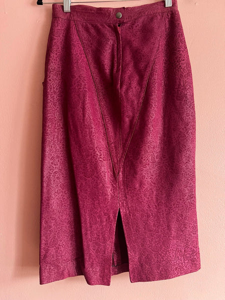 80s Raspberry leather 2 pc skirt set - The Nightshift