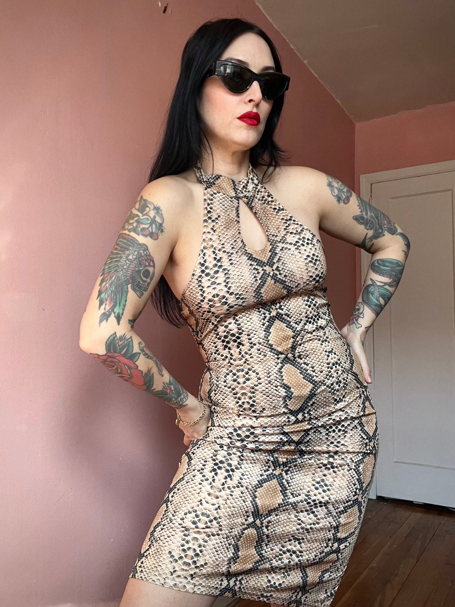 90s Snakeskin Keyhole Bodycon