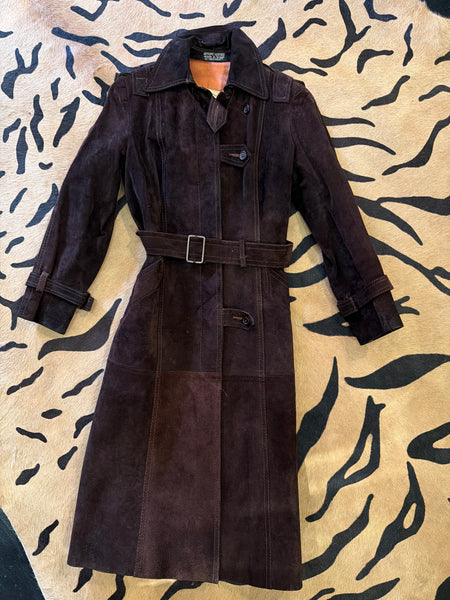 1970s brown suede trench coat
