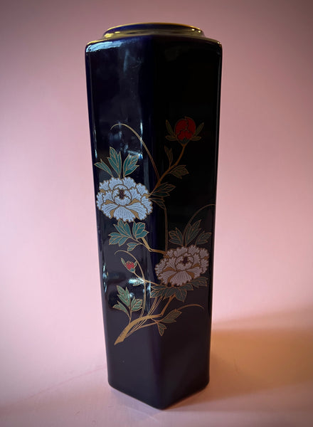Tall Navy floral vase