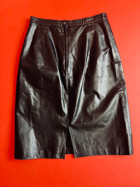 80s leather pencil Skirt