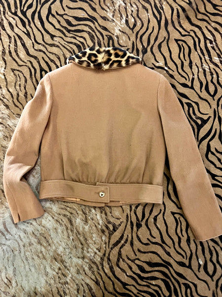 60s Camel Wool Jacket with Leopard collar