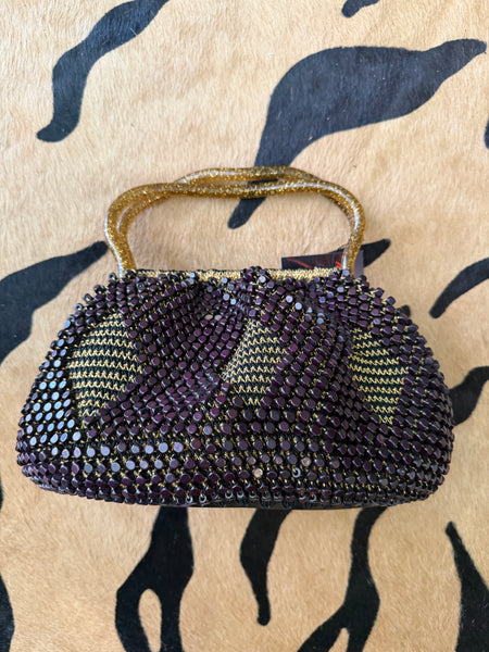 70s wooden woven bag