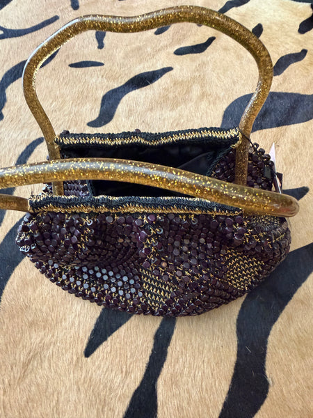 70s wooden woven bag
