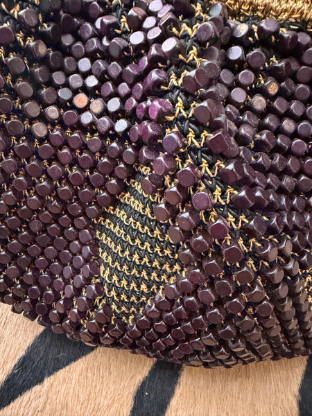 70s wooden woven bag