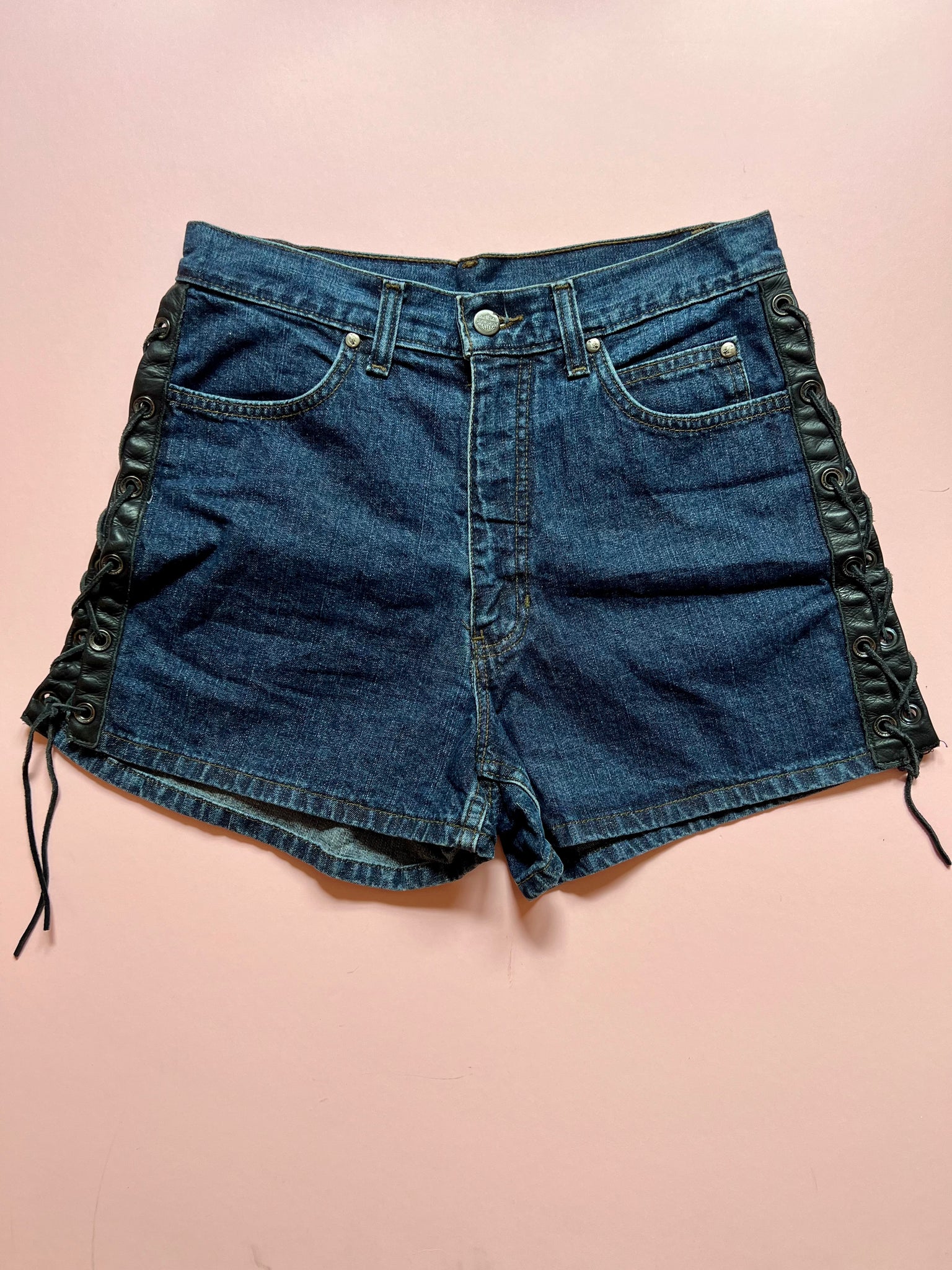 Harley Denim + Leather Lace up hot shorts