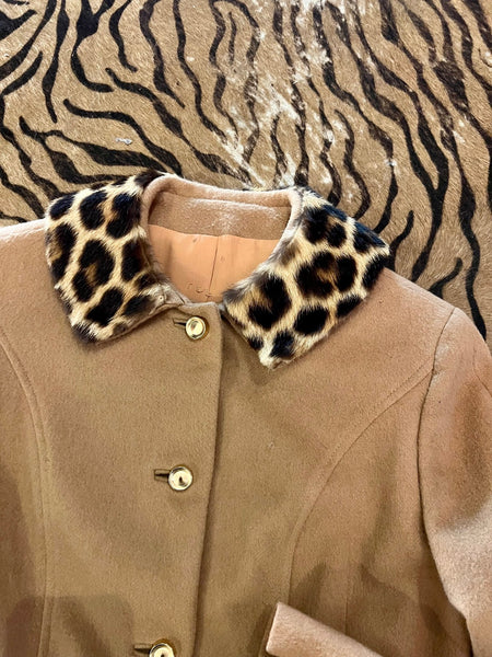 60s Camel Wool Jacket with Leopard collar - The Nightshift