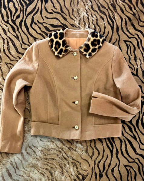 60s Camel Wool Jacket with Leopard collar - The Nightshift