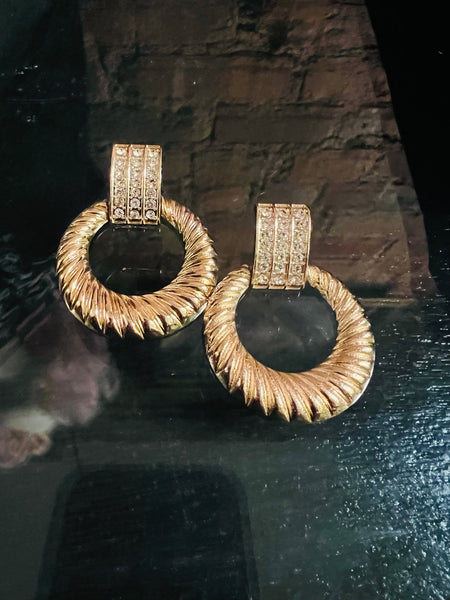 80s Gold Rhinestone Earrings - The Nightshift