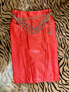 80s Red Leather Skirt with Chain - The Nightshift