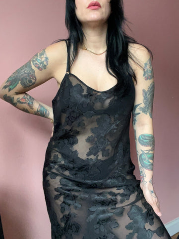 80s Sheer Floral long night gown/ slip dress - The Nightshift