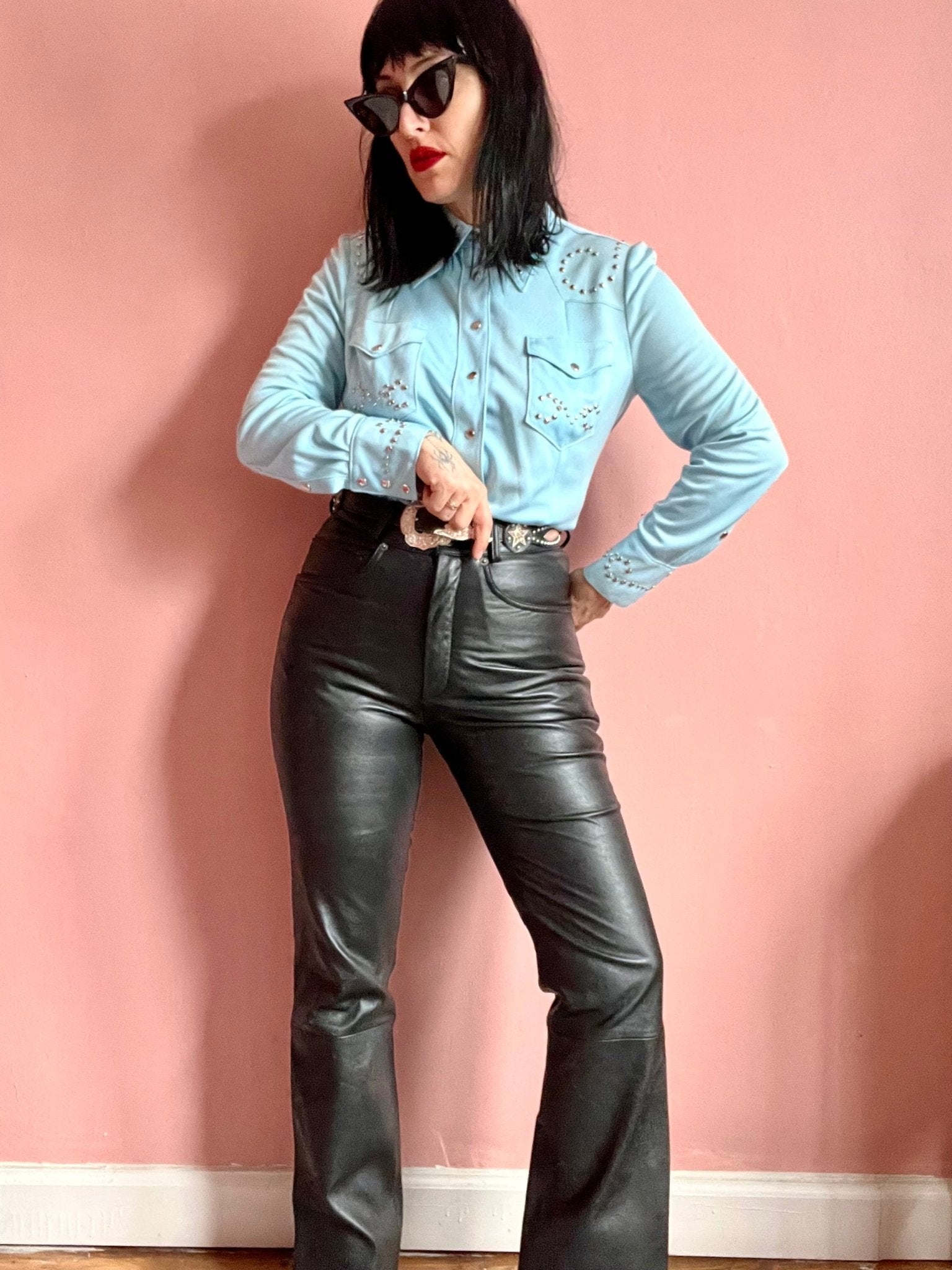 90s High Waisted Bootcut Leather pants - The Nightshift
